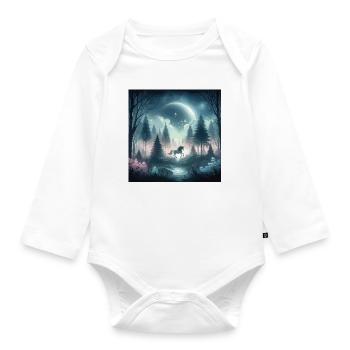 Unicorn in the Enchanted Forest Moonlight Mysticism - Organic Longsleeve Baby Bodysuit - white - Front