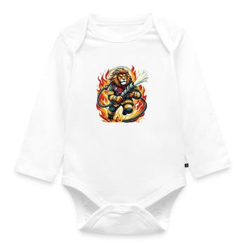 Lion, Firefighter, Firefighter, Flames, Hero - Organic Longsleeve Baby Bodysuit - white - Front