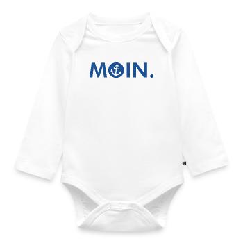 Moin - Guten Morgen - Nordsee - Ostsee - Anker - Baby Bio-Langarm-Body - Weiß - Vorne
