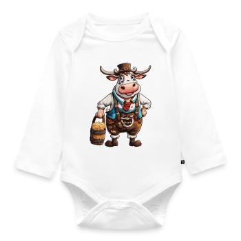 Lederhosen / Animal / Traditional costume / Tradition / Cow - Organic Longsleeve Baby Bodysuit - white - Front