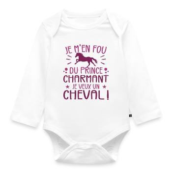 I don't care about Prince Charming, I want a horse - Organic Longsleeve Baby Bodysuit - white - Front