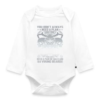 Nordisch-Skandinavien, Retro-Wikinger, mystische Mythologie - Baby Bio-Langarm-Body - Weiß - Vorne