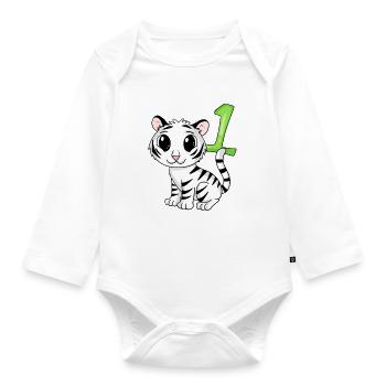 Number 1 Number One - Tiger Motif - Organic Longsleeve Baby Bodysuit - white - Front