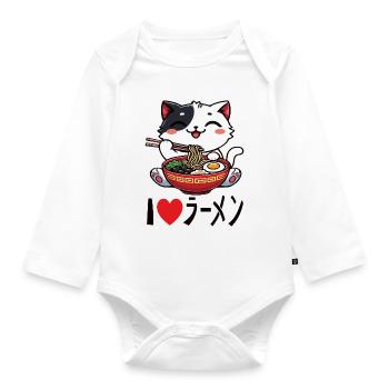 Lustige Katze - Ich liebe Ramen Nudeln T-Shirt - Baby Bio-Langarm-Body - Weiß - Vorne
