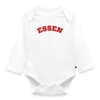 Essen - Red lettering - Organic Longsleeve Baby Bodysuit - white - Front