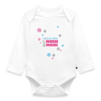 Cold outside but worm inside - Organic Longsleeve Baby Bodysuit - white - Front