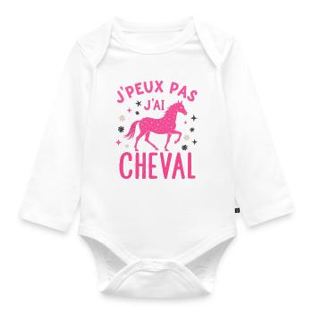 J'Peux Pas J'Ai Cheval Rose, fleur - Body Bébé bio manches longues - blanc - Devant