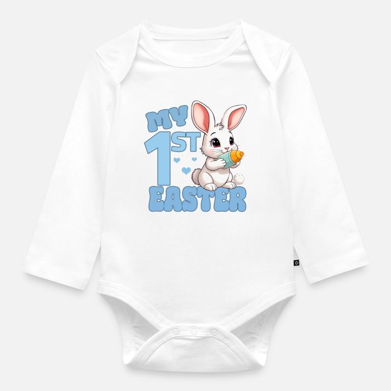 Coniglietto di Pasqua con Biberon - Prima Pasqua - Body ecologico per neonato a manica lunga - bianco