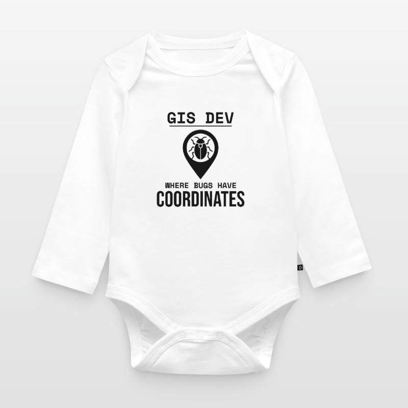 GIS Dev Debugging Coordinates Geospatial Bug Organic Longsleeve Baby Bodysuit