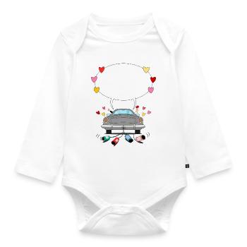 Voiture de mariage avec bulle de dialogue en gris - Body Bébé bio manches longues - blanc - Devant