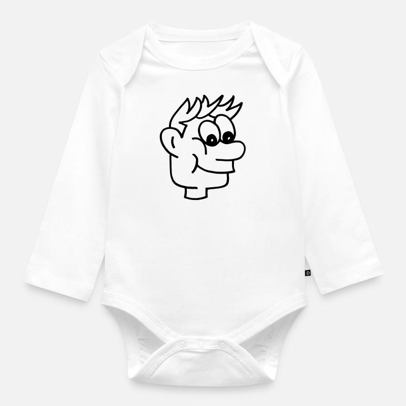 Visage de garçon de bande dessinée - Body Bébé bio manches longues - blanc