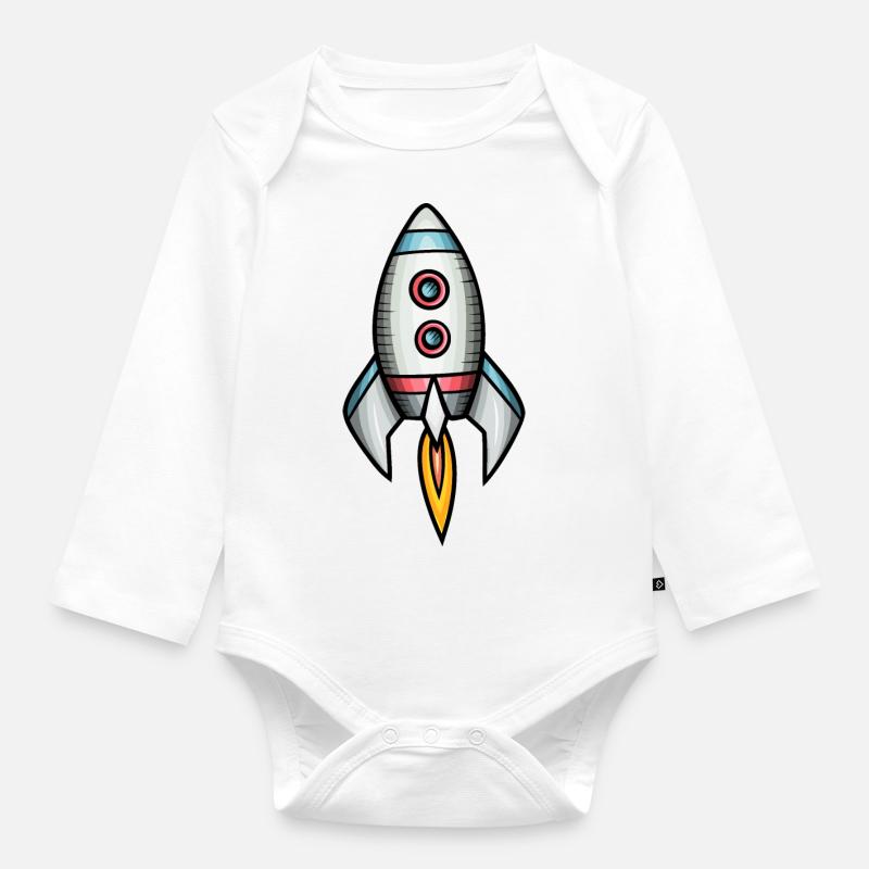Fusée de dessin animé - Body Bébé bio manches longues - blanc