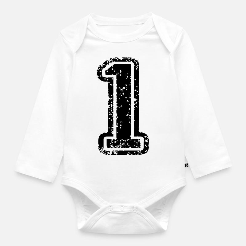 1 - Nummer - Baby Bio-Langarm-Body - Weiß