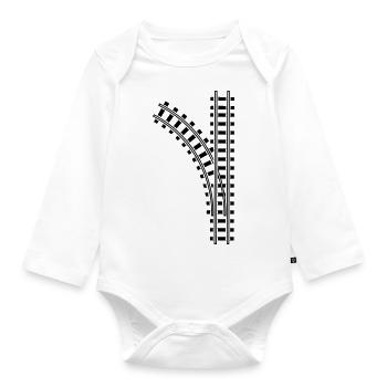 zug_gleis_1_f1 - Baby Bio-Langarm-Body - Weiß - Vorne