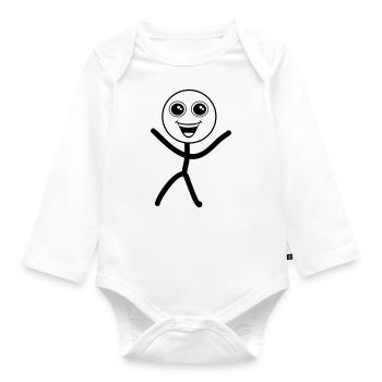 Happy smiley, stick figure - Body Bébé bio manches longues - blanc - Devant