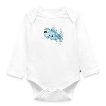 Poisson poisson bleu - Body Bébé bio manches longues - blanc - Devant