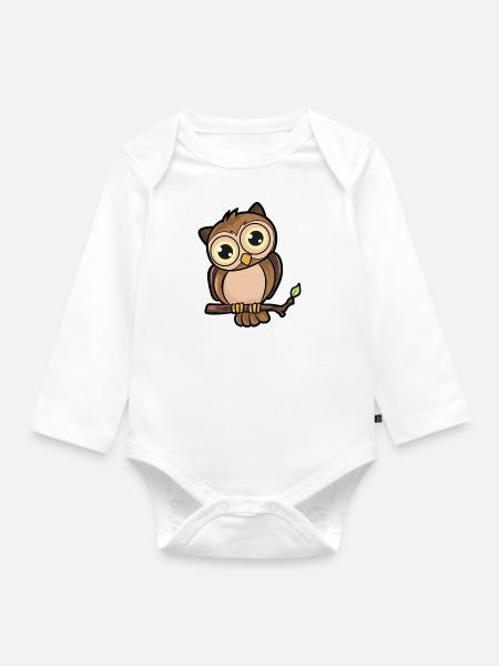 Eule - Baby Bio-Langarm-Body - Weiß
