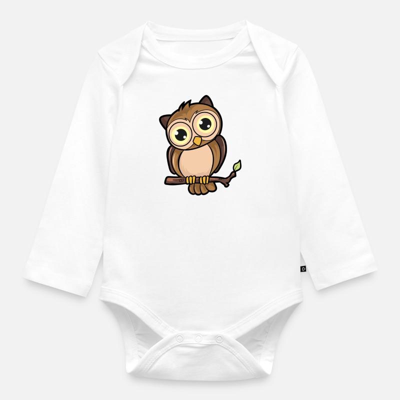 Eule - Baby Bio-Langarm-Body - Weiß