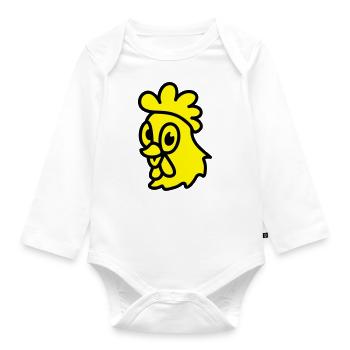 Comic Hahn freut sich - Baby Bio-Langarm-Body - Weiß - Vorne