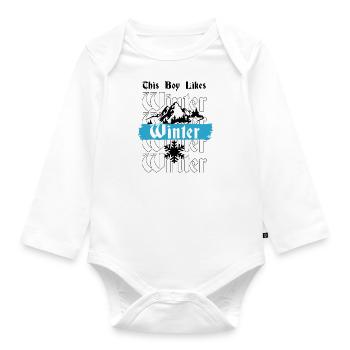 Garçon aime l'hiver, flocon de neige, journées - Body Bébé bio manches longues - blanc - Devant
