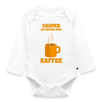 Kaffee Kaffetasse Cafe Casper - Baby Bio-Langarm-Body - Weiß - Vorne