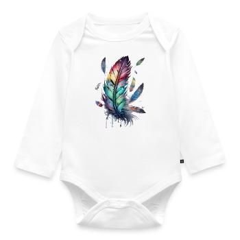Federn, Boho, Ethno, Style, Muster Tribal Indianer - Baby Bio-Langarm-Body - Weiß - Vorne