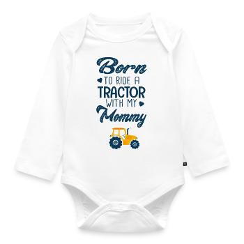 Born to drive a tractor with mom - Organic Longsleeve Baby Bodysuit - white - Front