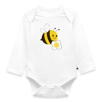 Bee with flower - Organic Longsleeve Baby Bodysuit - white - Front