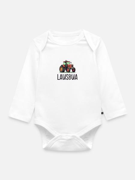 Lausbua Traktor Bayerischer Dialekt Herren - Baby Bio-Langarm-Body - Weiß