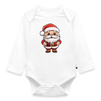 Cute little Santa Claus with beard and hat - Organic Longsleeve Baby Bodysuit - white - Front