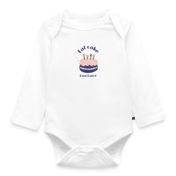 Eat Cake Run Later - Organic Longsleeve Baby Bodysuit - white - Front