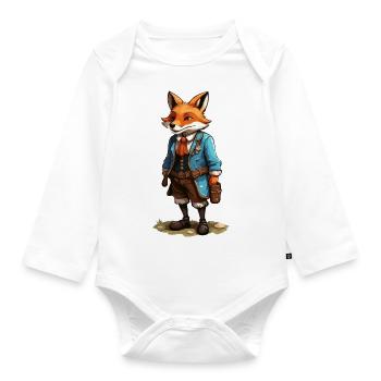 Lederhosen / Animal / Traditional costume / Tradition / Fox - Organic Longsleeve Baby Bodysuit - white - Front