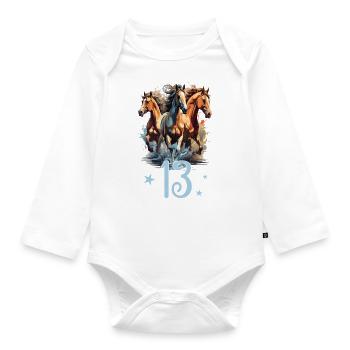 Geburtstag 13 Mädchen Pferd Reiten Stall Dreizehn - Baby Bio-Langarm-Body - Weiß - Vorne