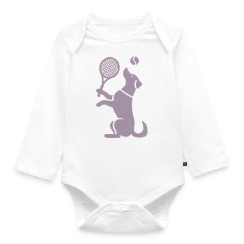 Hund Tennis Silhouette Minimalistisch - Baby Bio-Langarm-Body - Weiß - Vorne