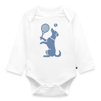 Hund Tennis Silhouette Minimalistisch - Baby Bio-Langarm-Body - Weiß - Vorne