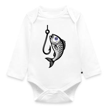 Fish Hook Fish Icon - Organic Longsleeve Baby Bodysuit - white - Front