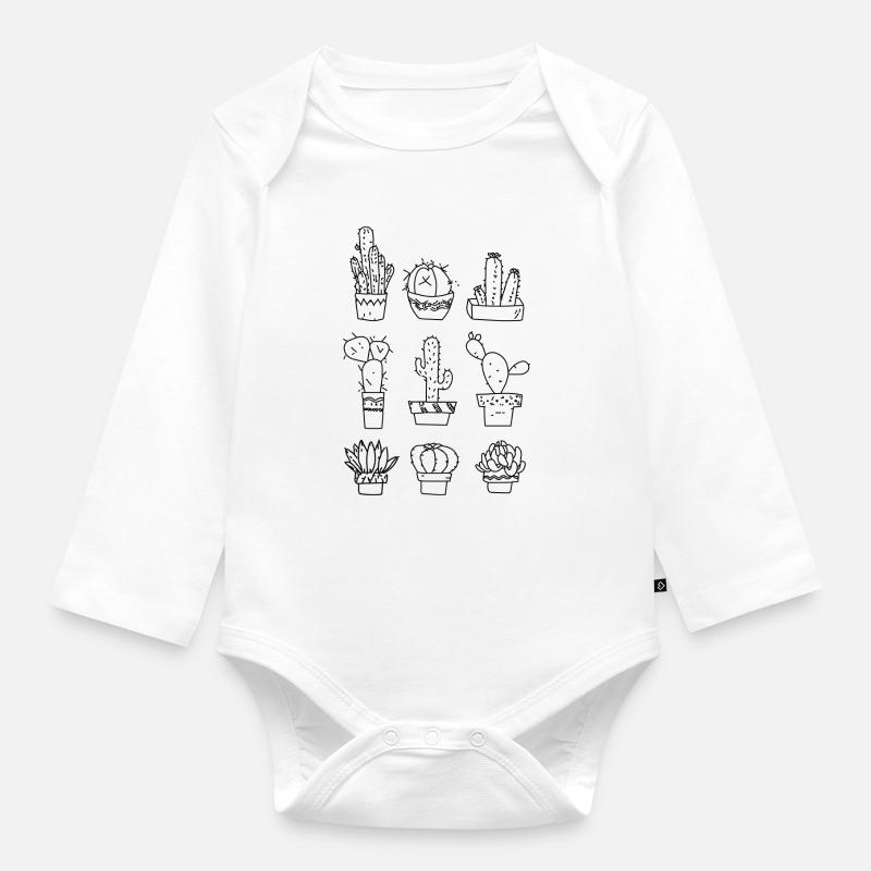 6 cactus différents - Body Bébé bio manches longues - blanc
