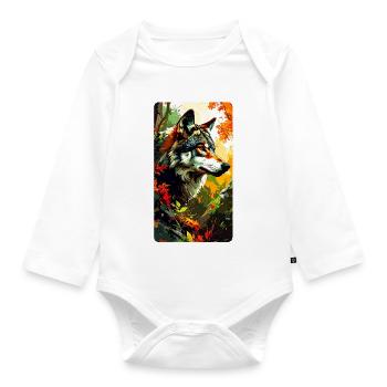 Wolf in autumn (view to the right) - Organic Longsleeve Baby Bodysuit - white - Front