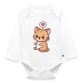 Chaton Coeur Doux Illustration - Body Bébé bio manches longues - blanc - Devant