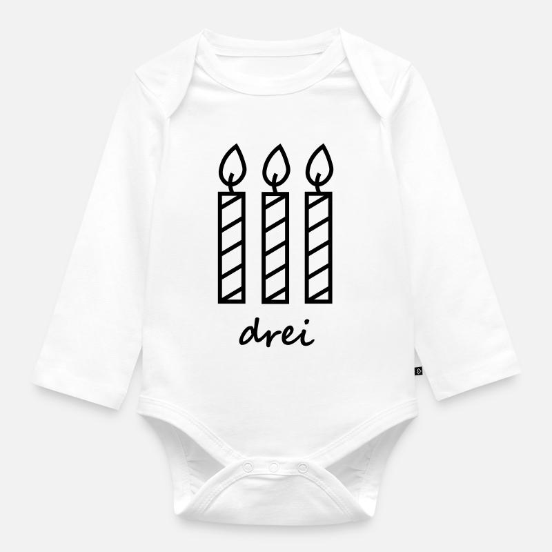 drei Geburtstagskerzen  - Baby Bio-Langarm-Body - Weiß