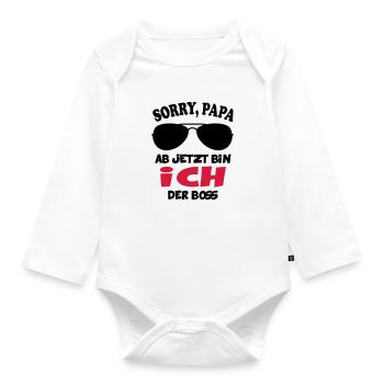 Baby Boss Chef Bestimmer Papa - Baby Bio-Langarm-Body - Weiß - Vorne