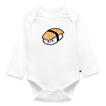 Lachs Nigiri Sashimi Kawaii Sushi - Baby Bio-Langarm-Body - Weiß - Vorne
