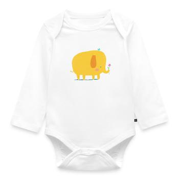 Little Friends - Elephant and Little Bird - Organic Longsleeve Baby Bodysuit - white - Front