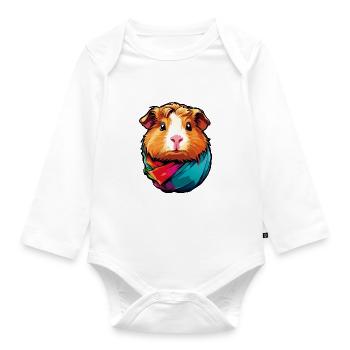 Cute guinea pig with colorful scarf - Organic Longsleeve Baby Bodysuit - white - Front