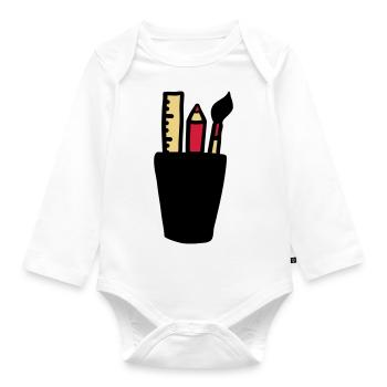 Stift - Pinsel - Lineal - Baby Bio-Langarm-Body - Weiß - Vorne