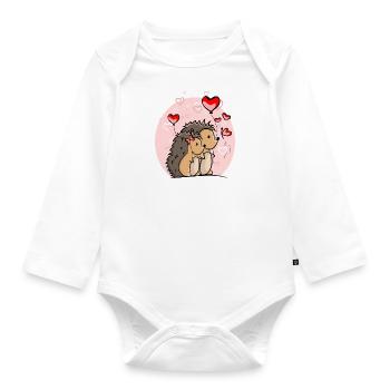Igel Paar Liebe mit Herzen und Luftballons - Baby Bio-Langarm-Body - Weiß - Vorne
