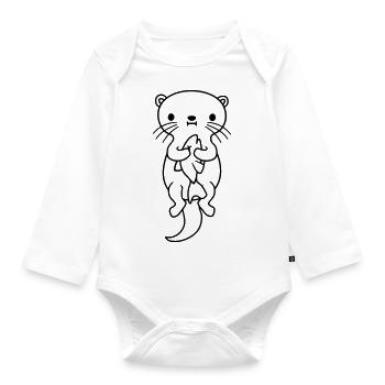 hungry otter eats fish hunger - Organic Longsleeve Baby Bodysuit - white - Front