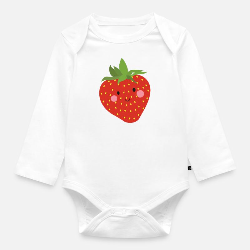 Erdbeere - Baby Bio-Langarm-Body - Weiß