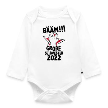 Rock Hand Mädchen Bääm Große Schwester 2022 - Baby Bio-Langarm-Body - Weiß - Vorne