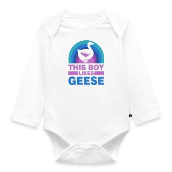 Un garçon aime les jolies oies citation ironique - Body Bébé bio manches longues - blanc - Devant